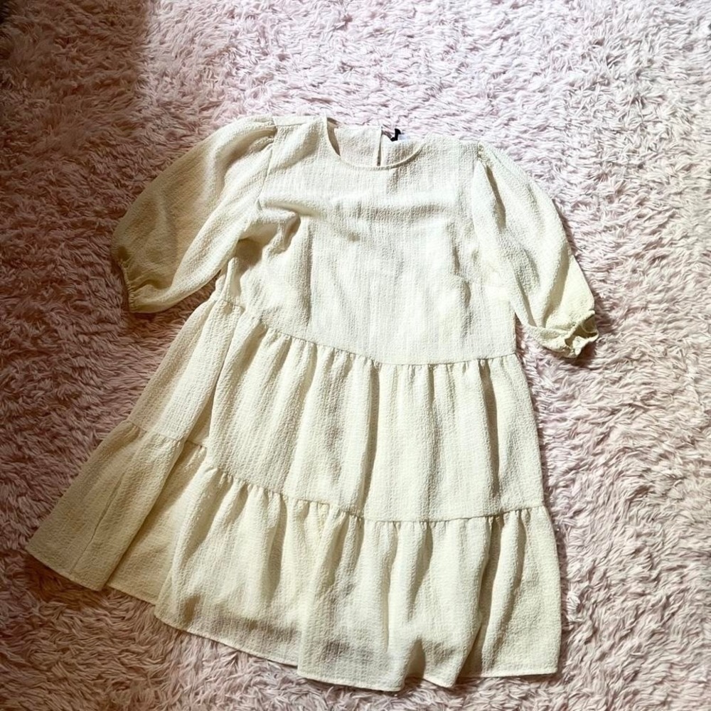 Minimalistβ Fairy Core Coquette Soft Girl Tiered Sheer Whimsical Dress Womens M